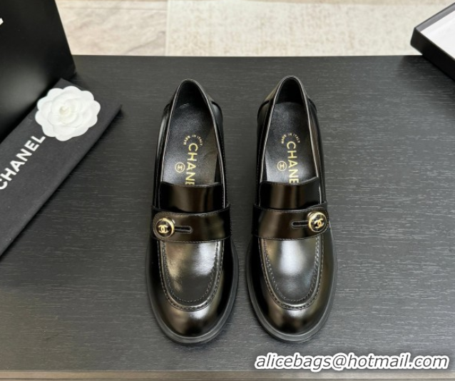 Stylish Chanel Shiny Calfskin Pumps 7cm with Button Strap Black 2025 G46795