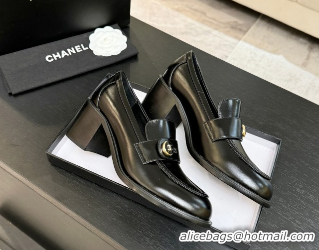 Stylish Chanel Shiny Calfskin Pumps 7cm with Button Strap Black 2025 G46795