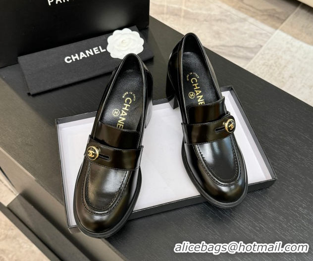 Stylish Chanel Shiny Calfskin Pumps 7cm with Button Strap Black 2025 G46795