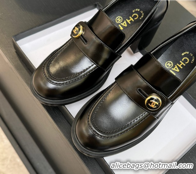 Stylish Chanel Shiny Calfskin Pumps 7cm with Button Strap Black 2025 G46795