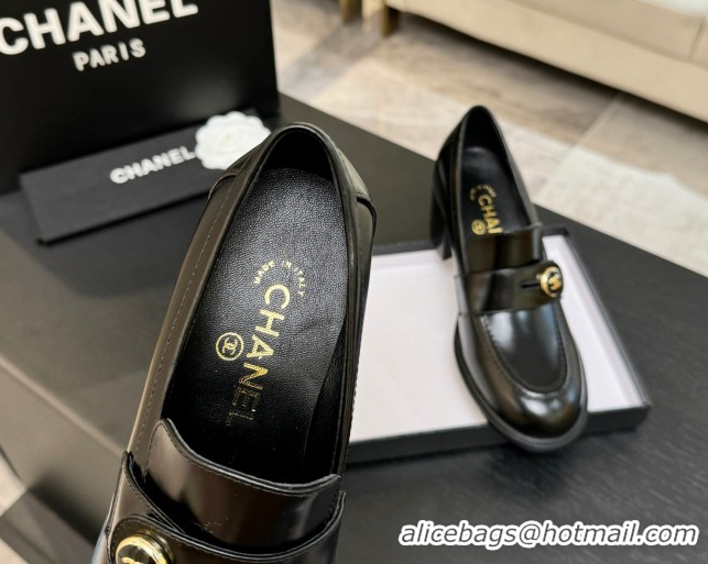 Stylish Chanel Shiny Calfskin Pumps 7cm with Button Strap Black 2025 G46795