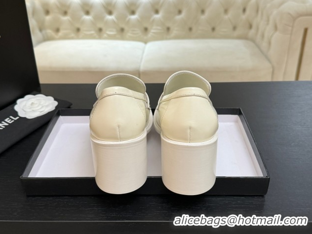 1:1 aaaaa Chanel Shiny Calfskin Pumps 7cm with Button Strap White 2025 G46795 1031089