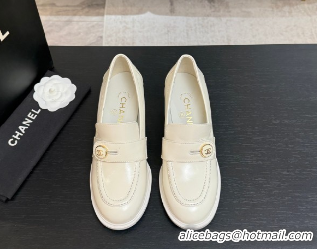 1:1 aaaaa Chanel Shiny Calfskin Pumps 7cm with Button Strap White 2025 G46795 1031089