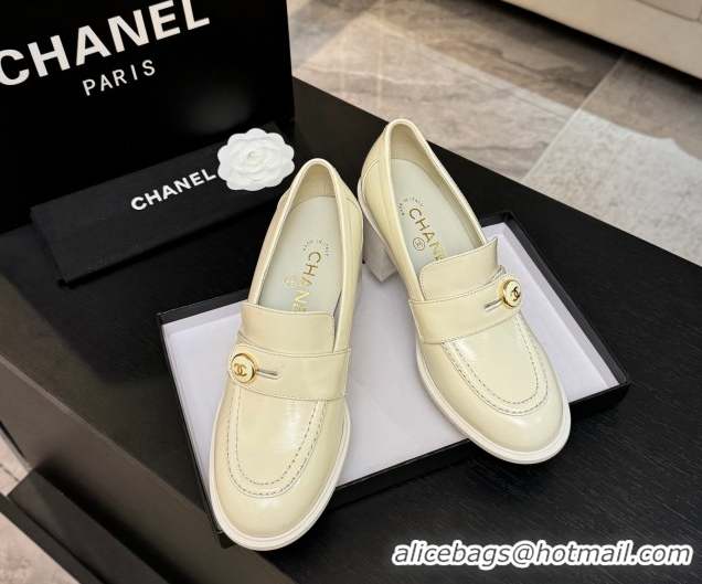 1:1 aaaaa Chanel Shiny Calfskin Pumps 7cm with Button Strap White 2025 G46795 1031089