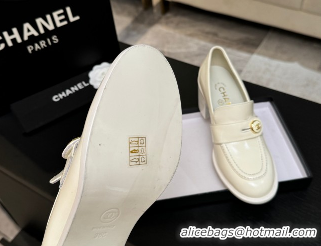 1:1 aaaaa Chanel Shiny Calfskin Pumps 7cm with Button Strap White 2025 G46795 1031089