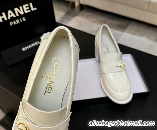 1:1 aaaaa Chanel Shiny Calfskin Pumps 7cm with Button Strap White 2025 G46795 1031089