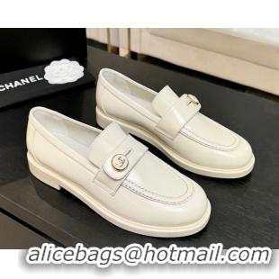 Sophisticated Chanel Shiny Calfskin Loafers with Button Strap White 2025 G46796 1031090