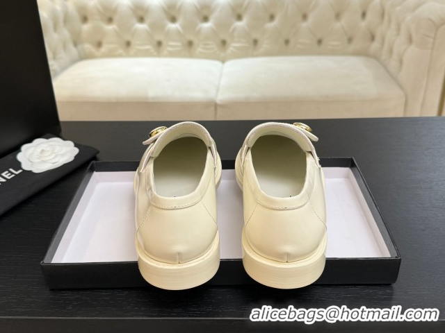 Sophisticated Chanel Shiny Calfskin Loafers with Button Strap White 2025 G46796 1031090