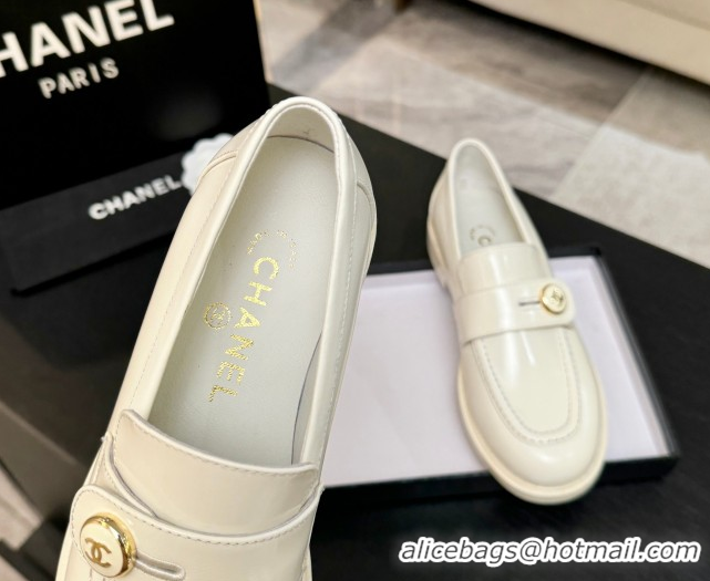Sophisticated Chanel Shiny Calfskin Loafers with Button Strap White 2025 G46796 1031090