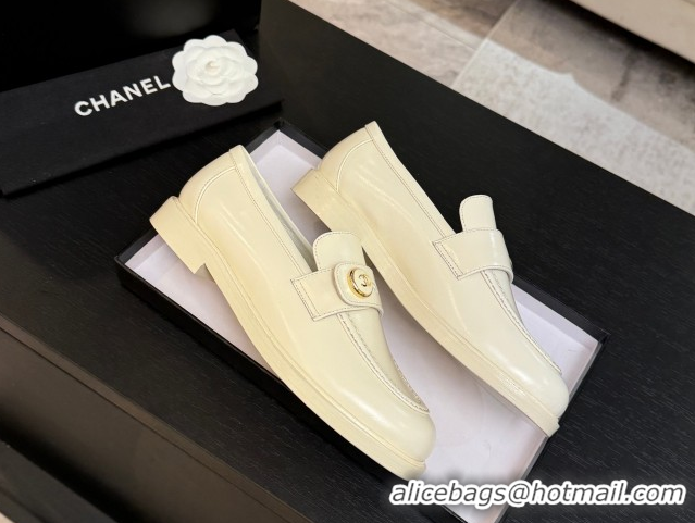 Sophisticated Chanel Shiny Calfskin Loafers with Button Strap White 2025 G46796 1031090