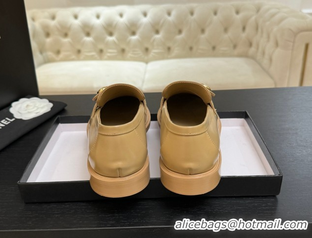 Classic Hot Chanel Shiny Calfskin Loafers with Button Strap Beige 2025 G46796 1031091