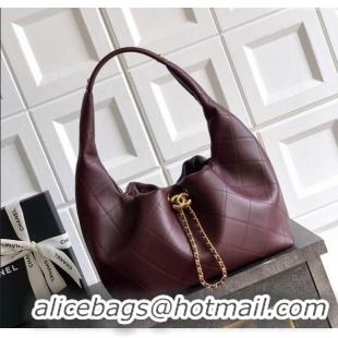 Buy Fashionable Chanel Calfskin Leather Hobo Handbag AS5976 Burgundy 2025