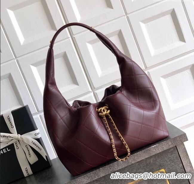 Buy Fashionable Chanel Calfskin Leather Hobo Handbag AS5976 Burgundy 2025
