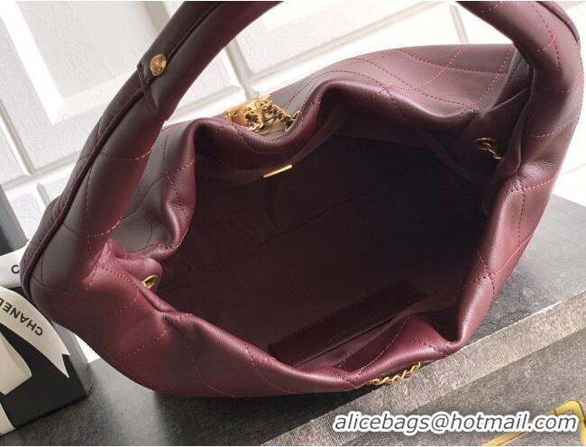 Buy Fashionable Chanel Calfskin Leather Hobo Handbag AS5976 Burgundy 2025