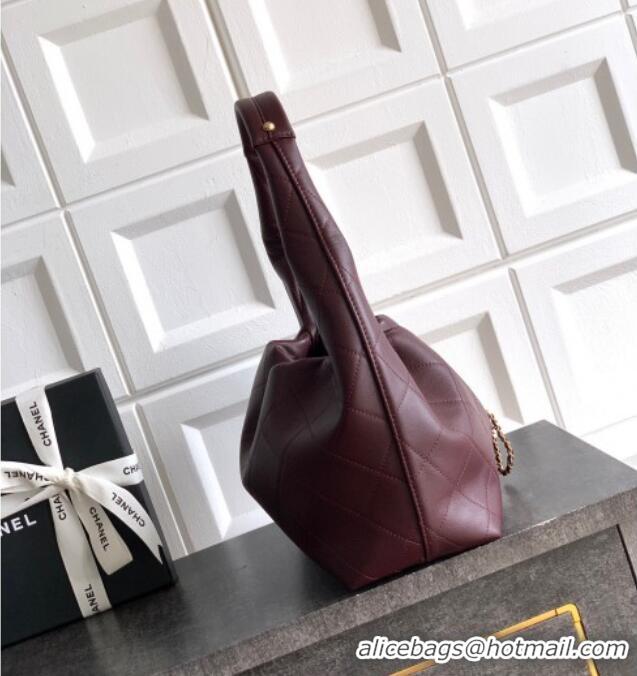 Buy Fashionable Chanel Calfskin Leather Hobo Handbag AS5976 Burgundy 2025