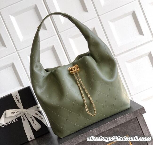 Famous Brand Chanel Calfskin Leather Large Hobo Handbag AS5967 Green 2025