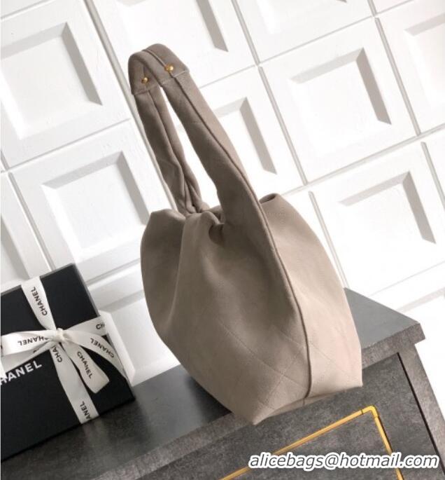 Shop Discount Chanel Suede Large Hobo Handbag AS5967 Grey 2025