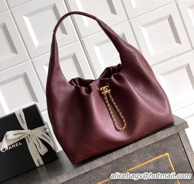 Traditional Specials Chanel Calfskin Leather Large Hobo Handbag AS5967 Dark Burgundy 2025