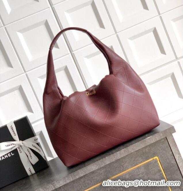 Traditional Specials Chanel Calfskin Leather Large Hobo Handbag AS5967 Dark Burgundy 2025