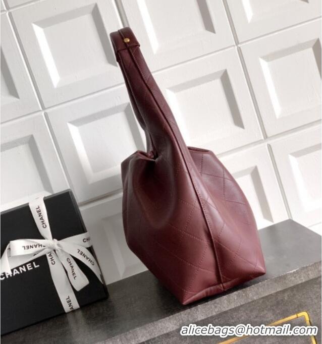Traditional Specials Chanel Calfskin Leather Large Hobo Handbag AS5967 Dark Burgundy 2025