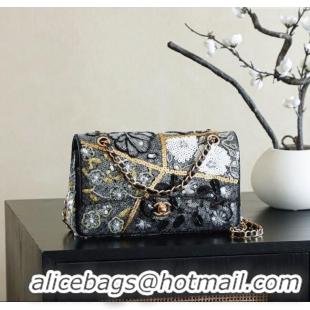 Unique Grade Chanel Sequins Classic 11.12 Flap Handbag A01112 Black/Gold/White 2025