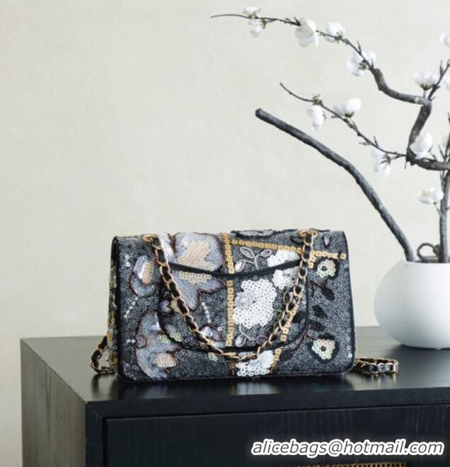 Unique Grade Chanel Sequins Classic 11.12 Flap Handbag A01112 Black/Gold/White 2025