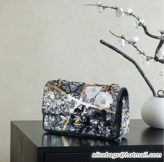 Unique Grade Chanel Sequins Classic 11.12 Flap Handbag A01112 Black/Gold/White 2025