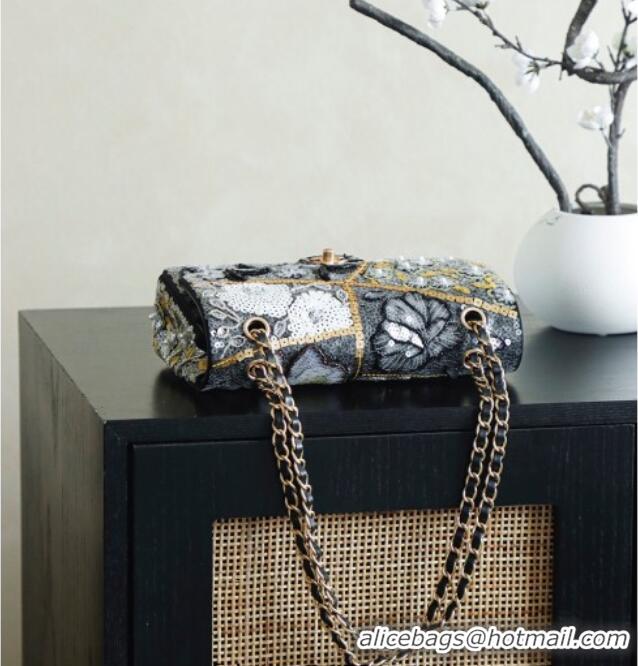 Unique Grade Chanel Sequins Classic 11.12 Flap Handbag A01112 Black/Gold/White 2025