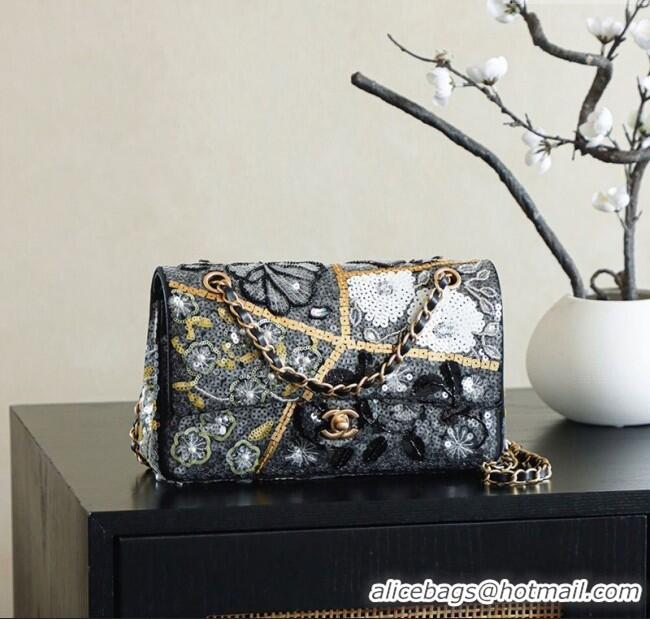 Unique Grade Chanel Sequins Classic 11.12 Flap Handbag A01112 Black/Gold/White 2025