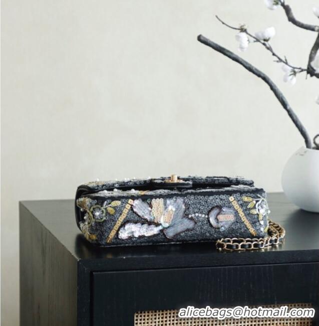 Unique Grade Chanel Sequins Classic 11.12 Flap Handbag A01112 Black/Gold/White 2025
