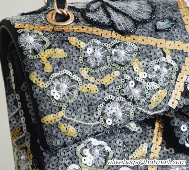 Unique Grade Chanel Sequins Classic 11.12 Flap Handbag A01112 Black/Gold/White 2025
