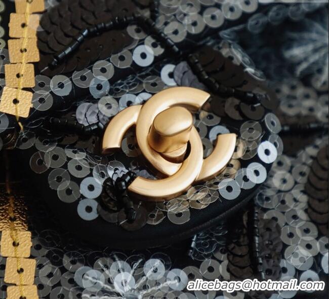 Unique Grade Chanel Sequins Classic 11.12 Flap Handbag A01112 Black/Gold/White 2025