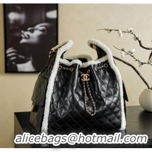 Super Quality Chanel Quilted Calfskin 25 Medium Handbag with Shearling AS5311 Black/White 2025