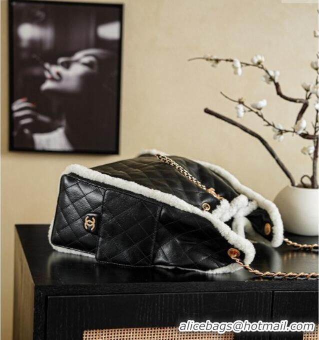 Super Quality Chanel Quilted Calfskin 25 Medium Handbag with Shearling AS5311 Black/White 2025