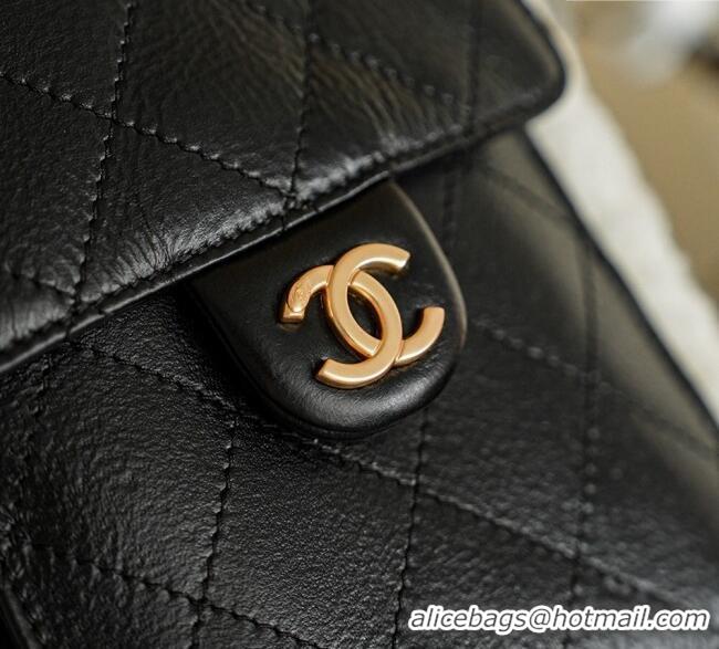 Super Quality Chanel Quilted Calfskin 25 Medium Handbag with Shearling AS5311 Black/White 2025