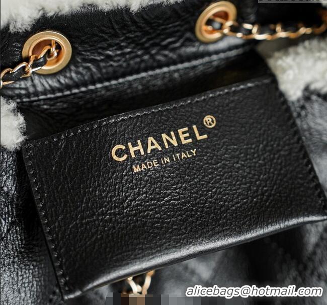 Super Quality Chanel Quilted Calfskin 25 Medium Handbag with Shearling AS5311 Black/White 2025