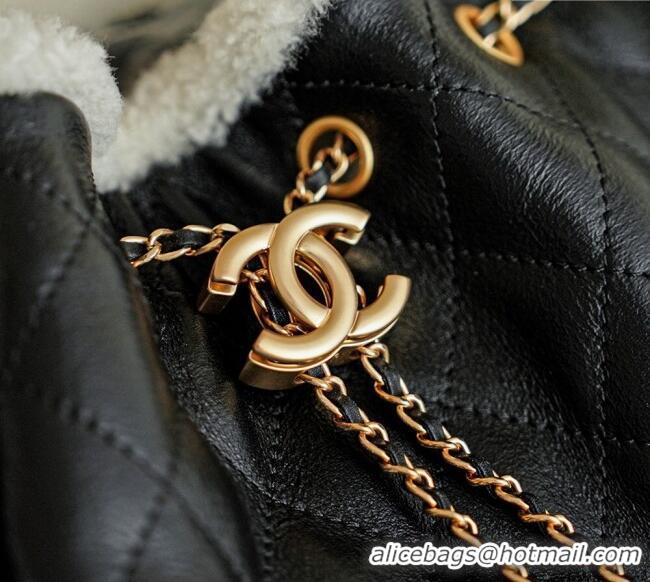 Super Quality Chanel Quilted Calfskin 25 Medium Handbag with Shearling AS5311 Black/White 2025