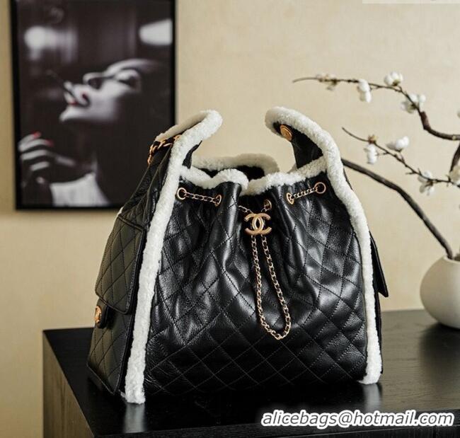 Super Quality Chanel Quilted Calfskin 25 Medium Handbag with Shearling AS5311 Black/White 2025
