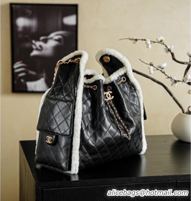 Super Quality Chanel Quilted Calfskin 25 Medium Handbag with Shearling AS5311 Black/White 2025