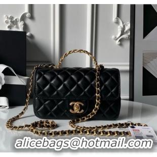Buy Discount Chanel Lambskin Leather Small Flap Bag with Chain Top Handle AS5813 Black 2025