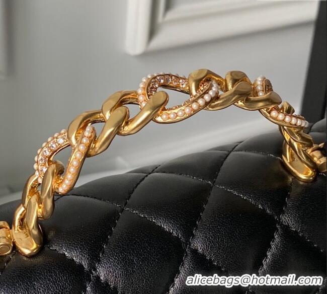 Buy Discount Chanel Lambskin Leather Small Flap Bag with Chain Top Handle AS5813 Black 2025