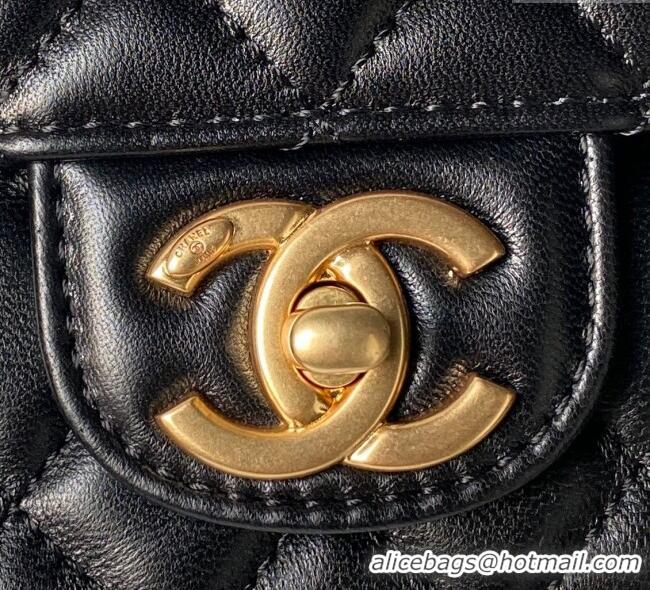Buy Discount Chanel Lambskin Leather Small Flap Bag with Chain Top Handle AS5813 Black 2025