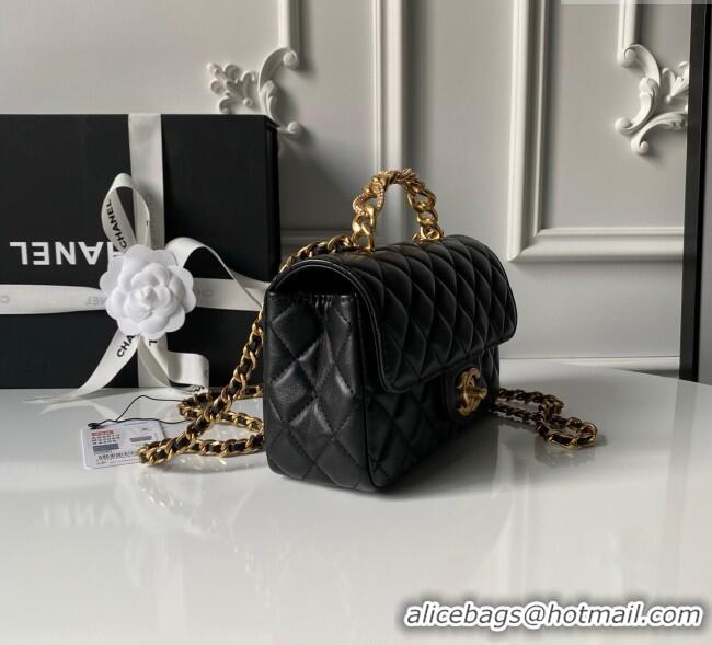 Buy Discount Chanel Lambskin Leather Small Flap Bag with Chain Top Handle AS5813 Black 2025
