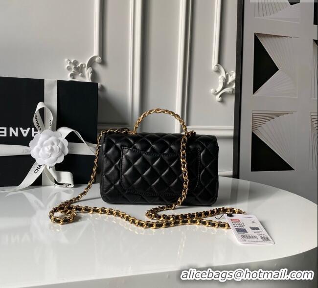 Buy Discount Chanel Lambskin Leather Small Flap Bag with Chain Top Handle AS5813 Black 2025