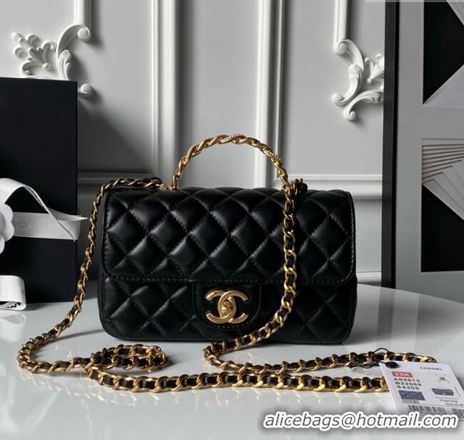 Buy Discount Chanel Lambskin Leather Small Flap Bag with Chain Top Handle AS5813 Black 2025