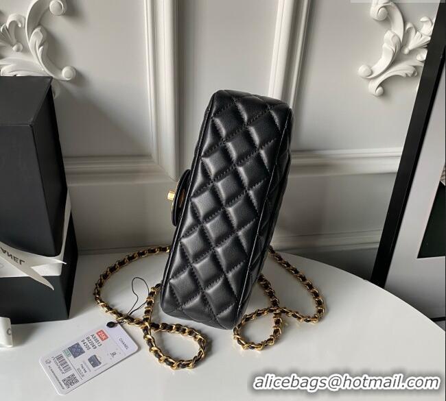 Buy Discount Chanel Lambskin Leather Small Flap Bag with Chain Top Handle AS5813 Black 2025
