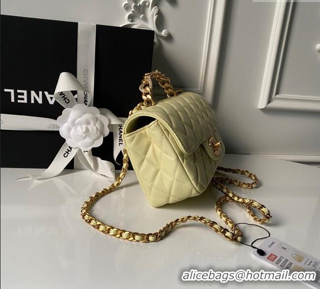 Luxury Cheap Chanel Lambskin Leather Small Flap Bag with Chain Top Handle AS5813 Yellow 2025