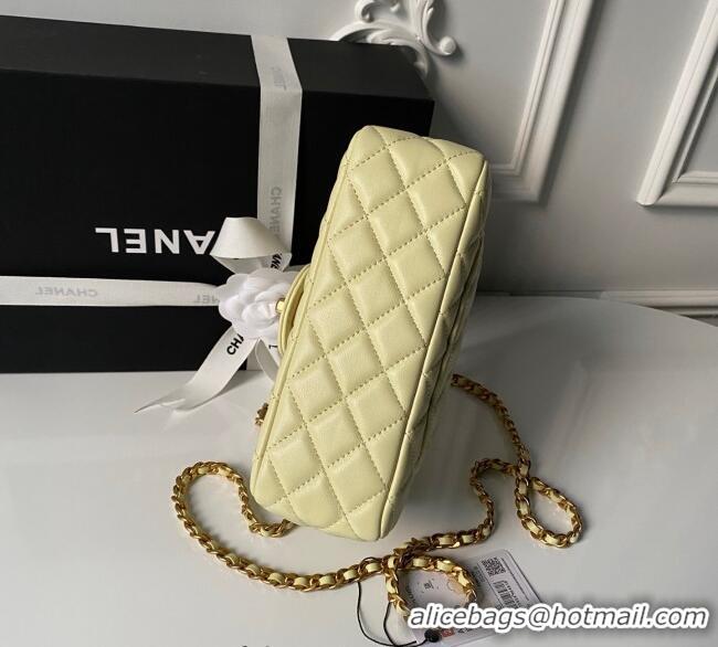 Luxury Cheap Chanel Lambskin Leather Small Flap Bag with Chain Top Handle AS5813 Yellow 2025
