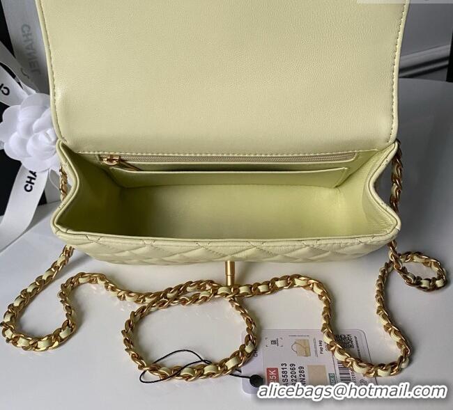 Luxury Cheap Chanel Lambskin Leather Small Flap Bag with Chain Top Handle AS5813 Yellow 2025