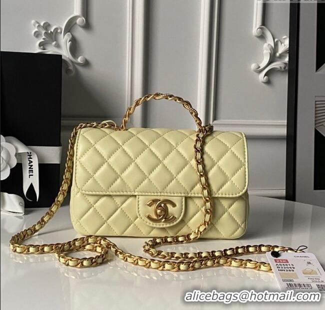 Luxury Cheap Chanel Lambskin Leather Small Flap Bag with Chain Top Handle AS5813 Yellow 2025